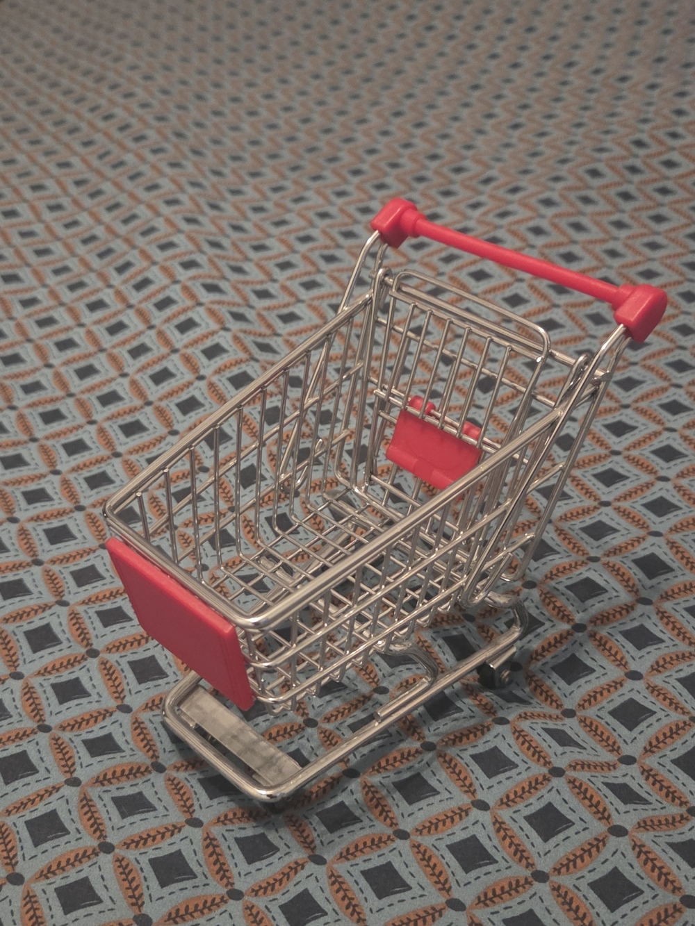 Miniature Metal Shopping Cart with Red Accents